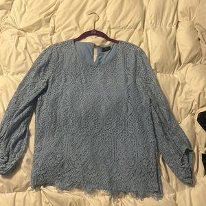 Sky Baby Blue Lace Long Sleeve Blouse size Large